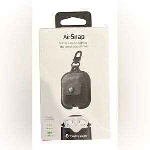 NEW Twelve South AirSnap AirPods Black Grand Leather Case w/Clip